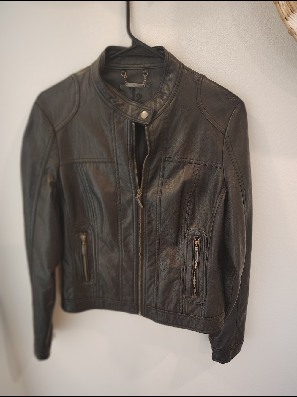 J2 Women's MOTO Black Faux Leather Zip Jacket with Snap Collar